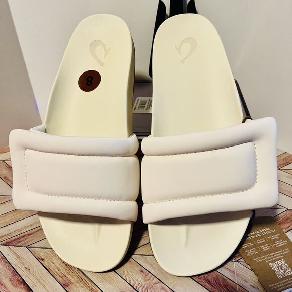 OluKai Sunbeam Slide Womens 8 Off White Comfort Sandal Beach Padded Arch Support - Picture 3 of 8